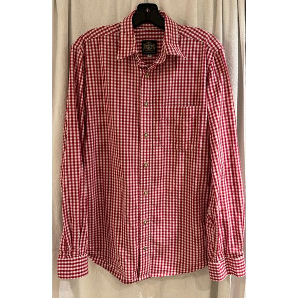 Hammerschmid Men's Dress Shirt L/S Size 39 Red/White Gingham A+ - Picture 3 of 6